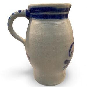 Salt-glazed Vintage floral jug pitcher European Cobalt Flourish Decorative EUC